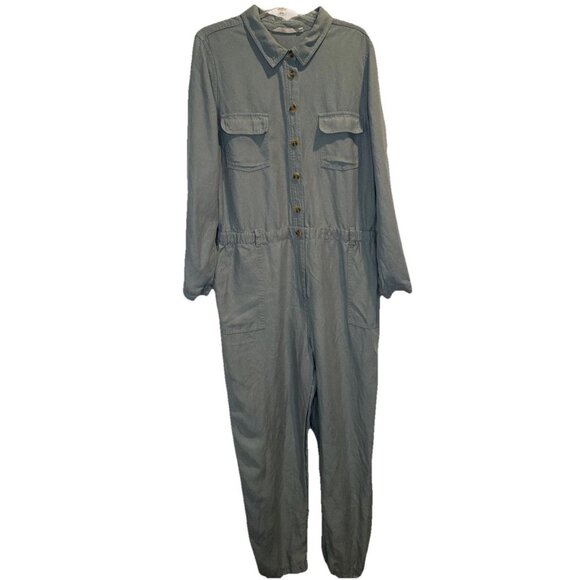 Soft Surroundings Womens Seafoam Green Kerry Long Sleeve Linen Jumpsuit Sz 18 - Picture 1 of 15
